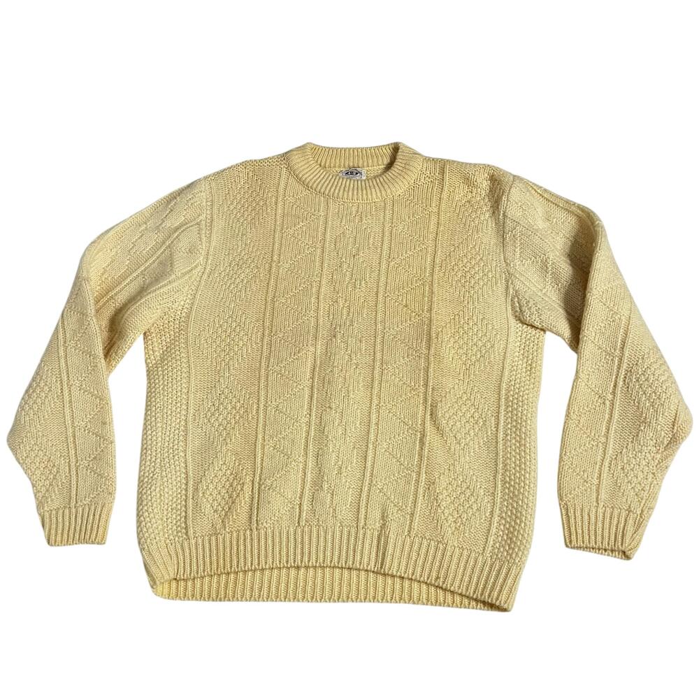 Vintage Abraham & Straus Sweater Mens Large White Wool Cable Fisherman 60s